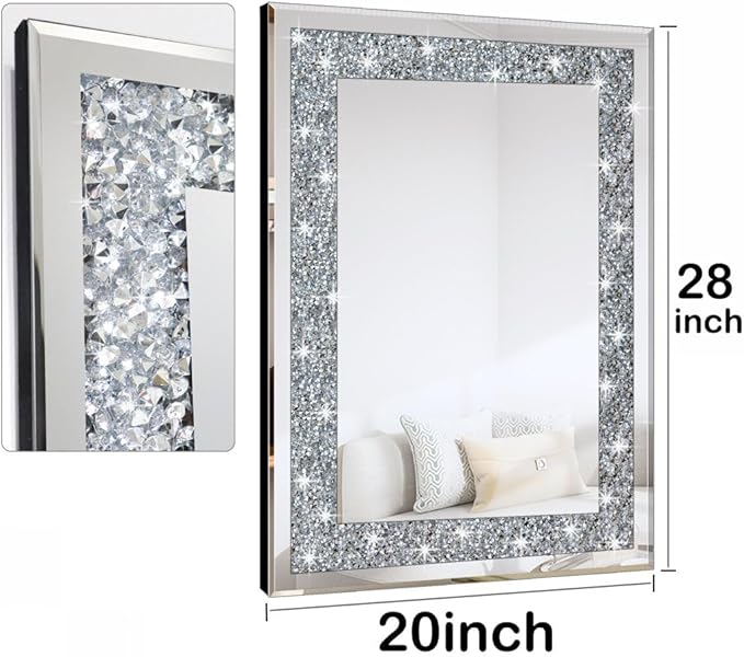 QMDECOR Crystal Crush Diamond Rectangle Silver Mirror