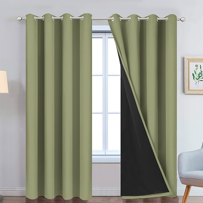Yakamok Full Blackout Curtains 96 Inches Long, 2 Thick Layers Grommet Top