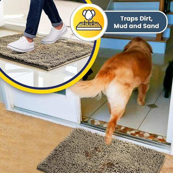 Muddy Mat® | Super Water Absorbent Door Mat Indoor, Microfiber Quick Dry Chenille Entryway Rug, Slip Resistant Front Door Mat, Indoor Mats for Entryway, Machine Washable Pet Rug, Sand 24" x 120"