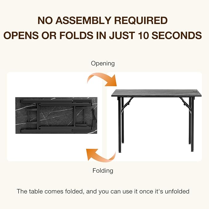 TEMI Small Computer Desk Folding Table - No Assembly, Compact 43.3" Foldable Desk with Power Outlets & USB Charging Port, Portable Small Office Desk, Ideal Mini Study Table, Marble Greige
