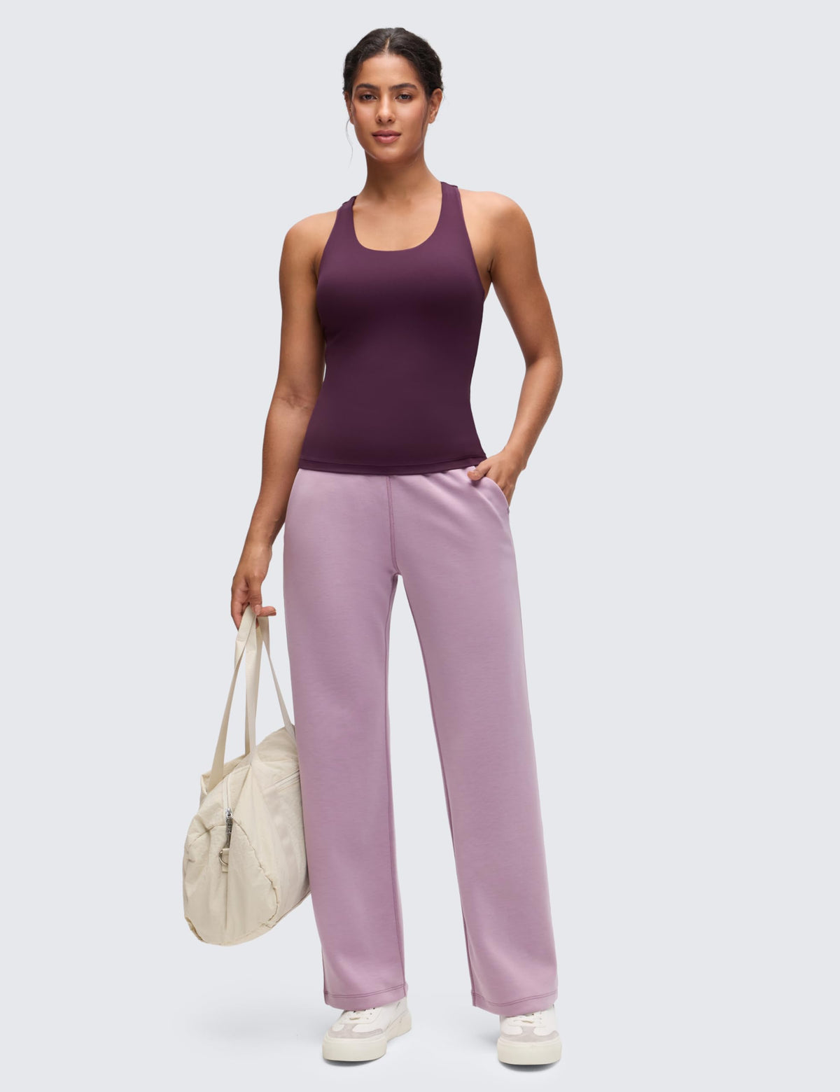 CRZ YOGA Butterluxe Workout Racerback Tank Tops for Women - Padded Athletic Spandex Yoga Shirts with Built in Bra Deep Purple XX-Small