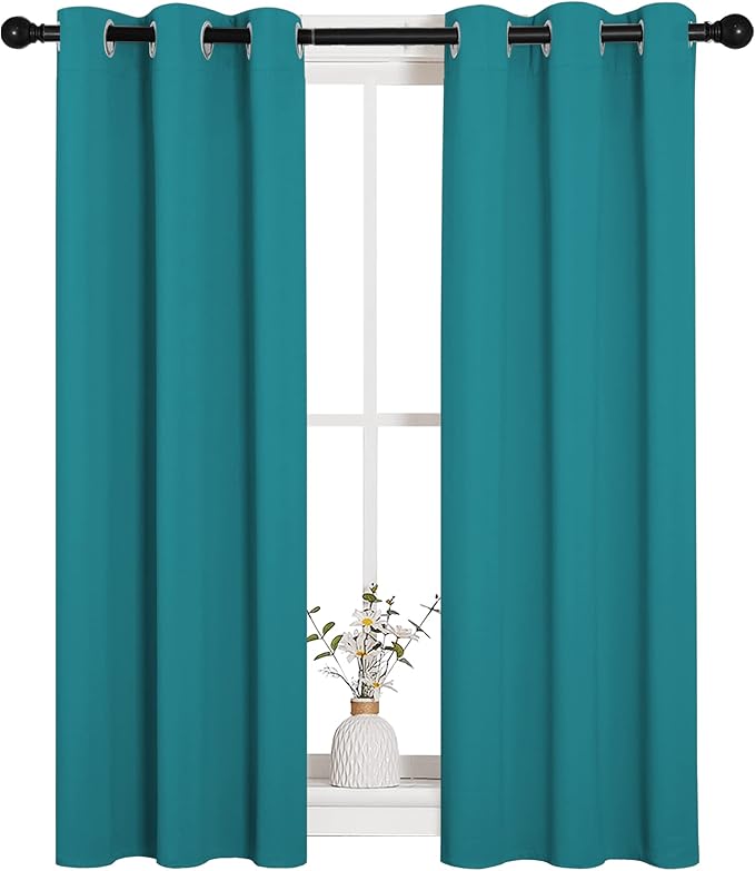 NICETOWN Room Darkening Curtains 40 inch Length 2 Panels, Peacock Teal
