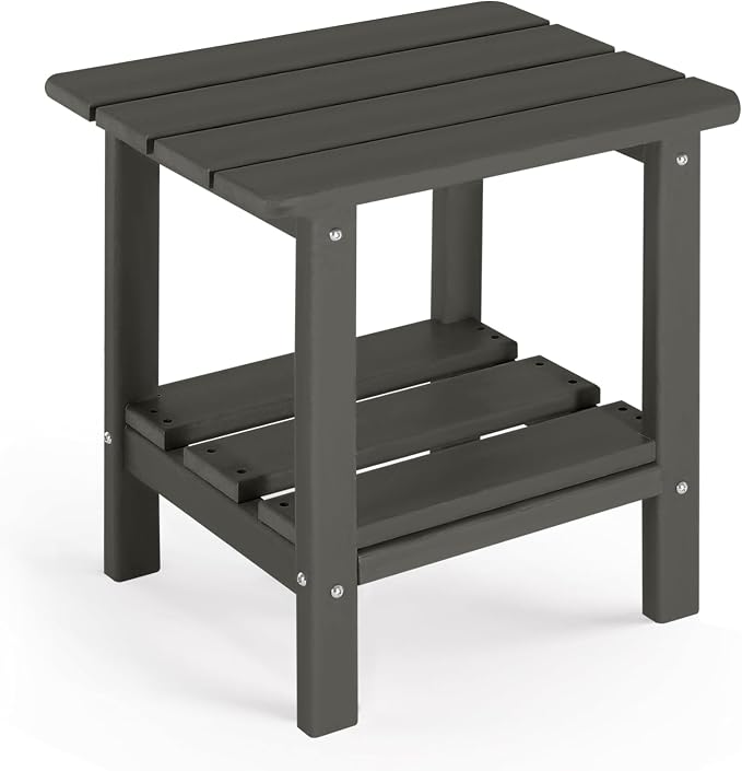 Adirondack Outdoor Side Table, 2-Tier Small Patio End Table, Weather Resistant HDPE Outdoor End Tables for Garden, Lawn, Pool, Beach, Porch, Deck, Backyard - Square, Dark Gray