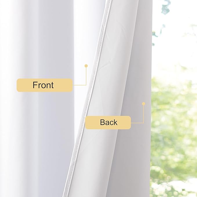 NICETOWN 100% Blackout Window Curtain Panels 102 inch Length for Living Room, Set of 2, Snow White, 55 inches Wide, Thermal Insulated Extra Long Drapes