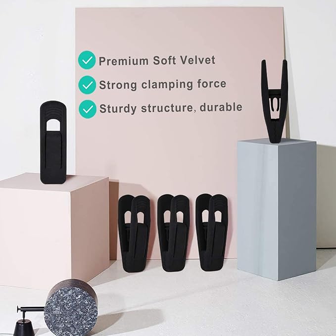 Black Velvet Hanger Clips (60-Pack), Strong Finger Clips for Velvet Hangers, Skirt Hanger Clips Fit for Flocking Hangers