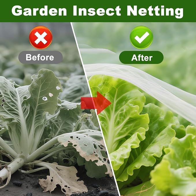 Agfabric Garden Netting 3.9'x9.8' Insect Pest Barrier Netting for Garden Protection,Plant Cover Row Cover Mesh Netting for Vegetables Fruit Trees and Plants,White