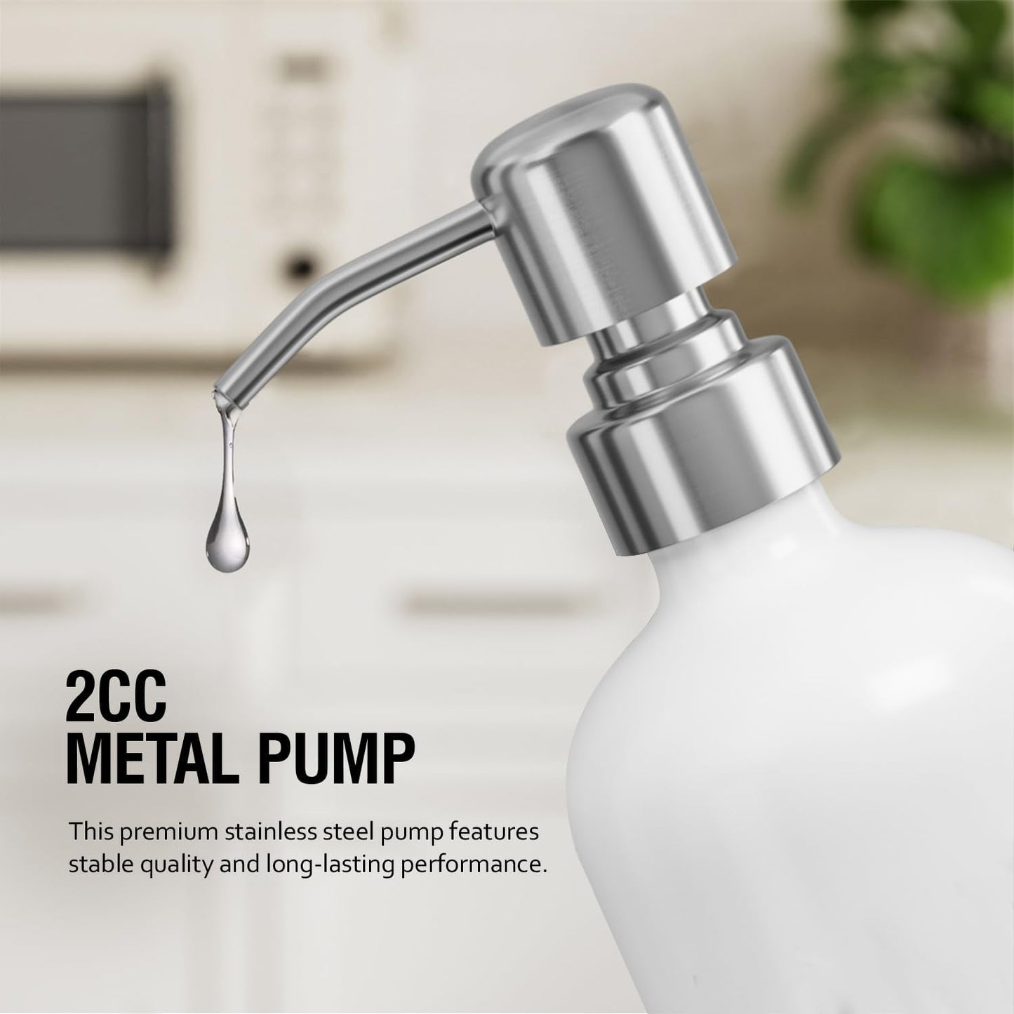 MOMEEMO Hand Soap Dispenser for Bathroom, Soap and Lotion Dispenser Set with Silver Metal Pump, Suitable for Farmhouse Bathroom Decor. (White & Silver)