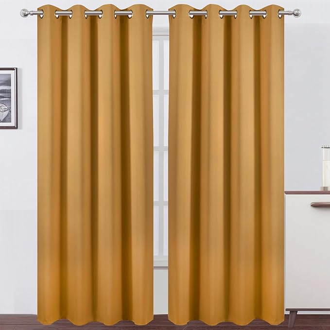 LEMOMO Blackout Curtains 52 x 90 inches Long Mustard Yellow Curtains Set of 2