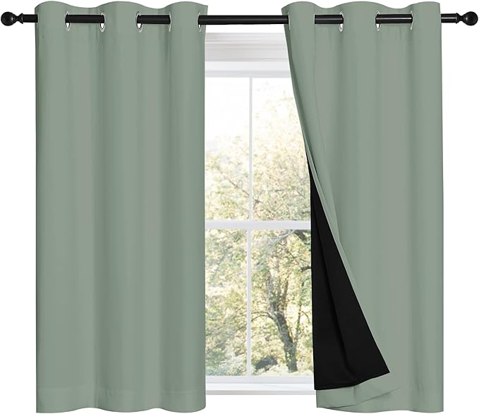 NICETOWN Greyish Green 100% Blackout Curtains 45 inches Long, 2 Thick Layers