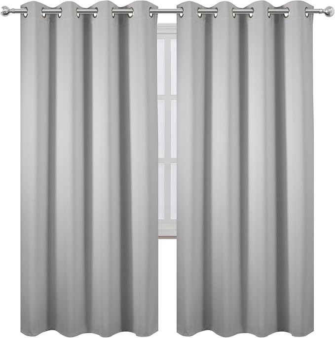 LEMOMO Blackout Curtains 66 x 72 Inch Long Light Grey Curtains Set of 2 Panels