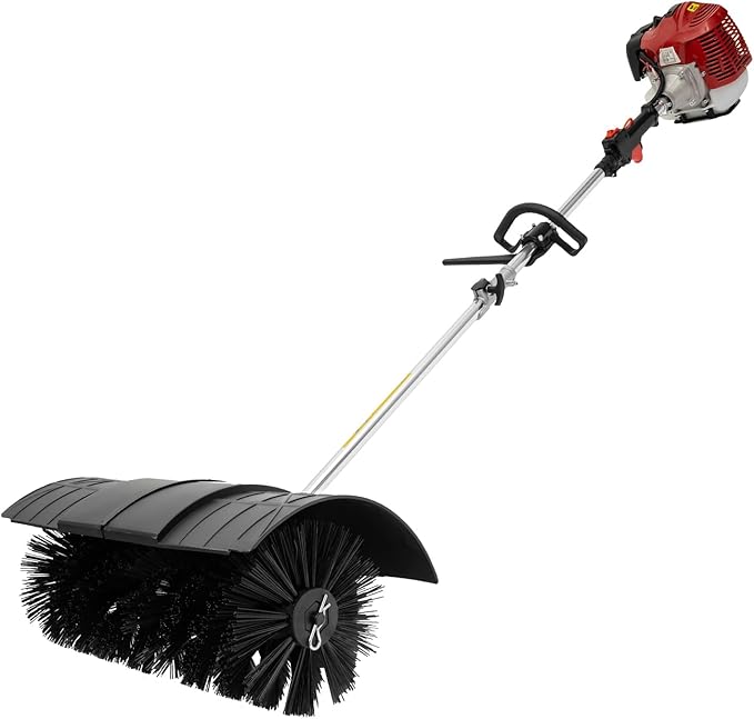 52cc 2.3HP Outdoor Hand Held Gas Power Broom, 2-Stroke Gasoline Power Broom, Walk Behind Sweeper Cleaning Driveway Tools, 1.8M Lawn Sweeper for Driveway Lawn Garden Snow