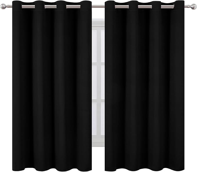 LEMOMO Black Blackout Curtains 66 x 63 Inch Length/Set of 2 Curtain