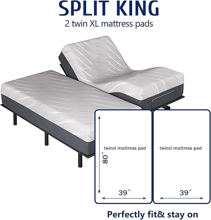 Mattress Topper Twin XL for Back Pain, Extra Thick Mattress Pad Cover, Plush Pillow Top, Deep Elastic Pocket, Grey