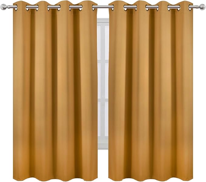 LEMOMO Mustard Yellow Blackout Curtains 66 x 63 Inch Length/Set of 2 Curtain