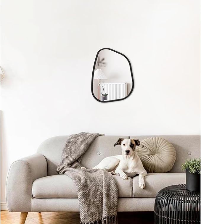 Asymmetrical Mirror for Wall Irregular Oval Wood Frame Modern Unique Wall