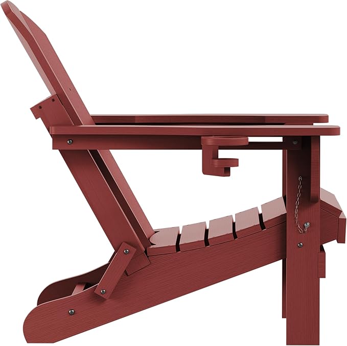 SERWALL Folding Adirondack Chair Set of 6 Weather Resistant Lawn Chairs with Cup Holder for Patio - Red