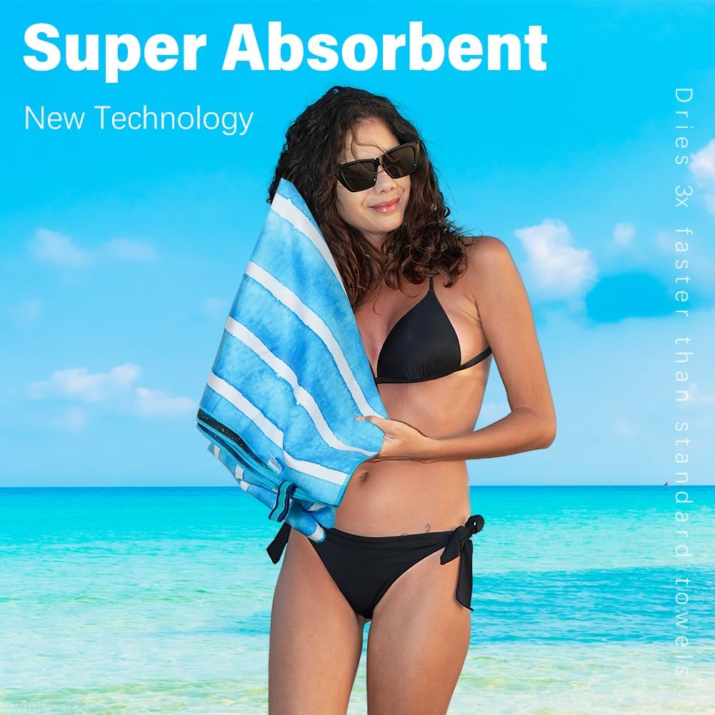 Skiennix Microfiber Beach Towels - Lightweight, Sand-Free, Quick-Dry | Large Compact Travel Essentials