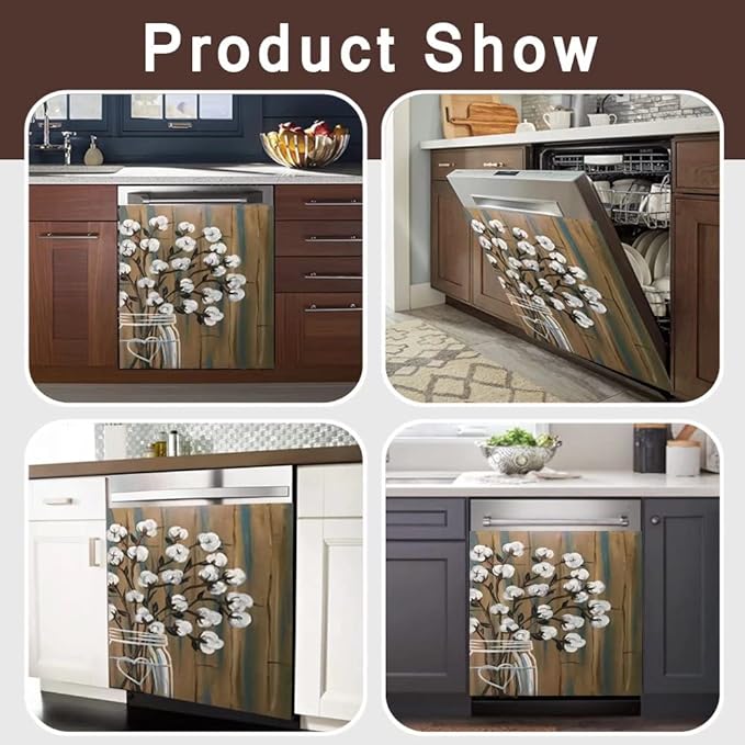 Bless Family Dishwasher Cover Floral Sticker Kitchen Decor,Cotton Bolls Painting Fridge Magnetic,Flower Vase Refrigerator Magnets Decal,Appliance Magnetic Panel 23"x17"