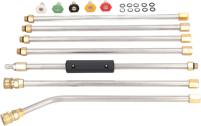 High Pressure Power Washer Extension Wand Set, Gutter Cleaning Tool with 5 Nozzle Tips, 4000PSI Pressure Washer Lance for Car, Driveway, Roof, Compatible with Most Pressure Washers