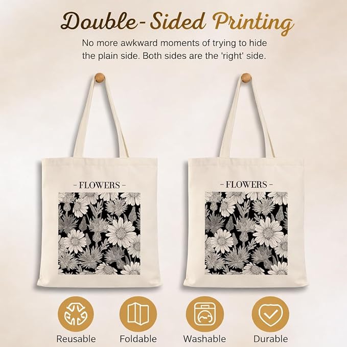 Floral Canvas Tote, Women Weekend Bags, Reusable Grocery Canvas Bag, Large Two Sided Printing Tote Bags