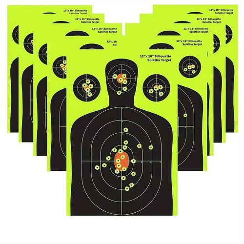 Silhouette Splatter Burst Target- 12 x 18 inch - Easily See Your Shots Burst with Higly Visible Bright Flourescent Yellow Upon Impact, 10-Pack