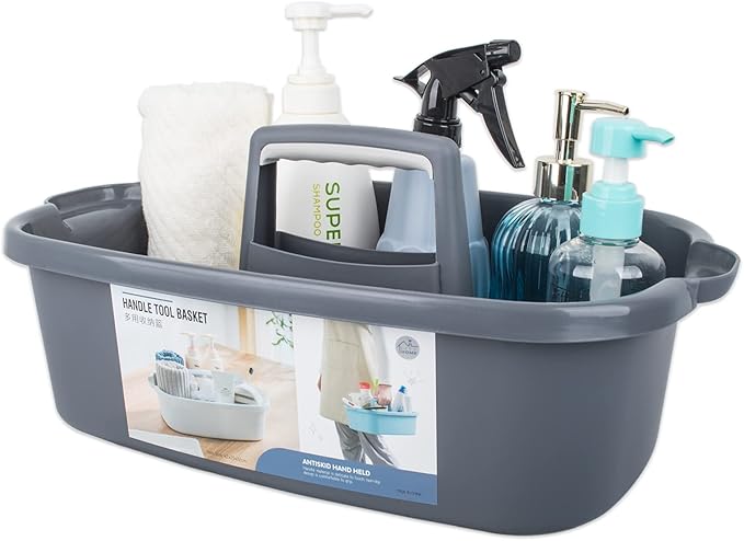 Large Cleaning Supplies Caddy Portable Shower Basket Supply Organizer with Handle Plastic Bucket Tool Storage for Bathroom, Bedroom, Kitchen, College Dorm, Garden, Dark Gray