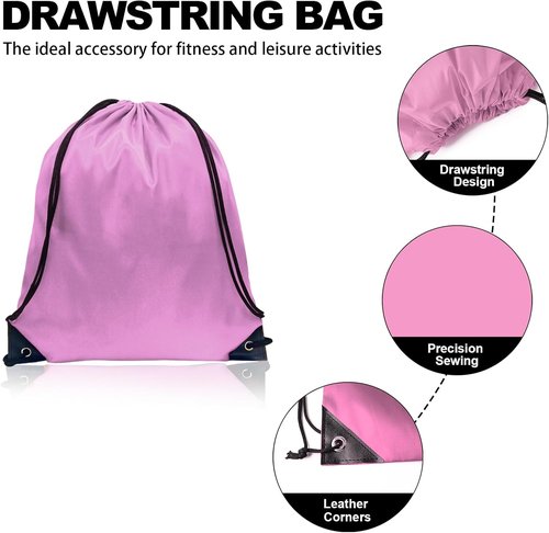 GoodtoU Drawstring Backpacks - Bulk Nylon Cinch Sacks for Sports & Travel | Pink, 48 Pcs