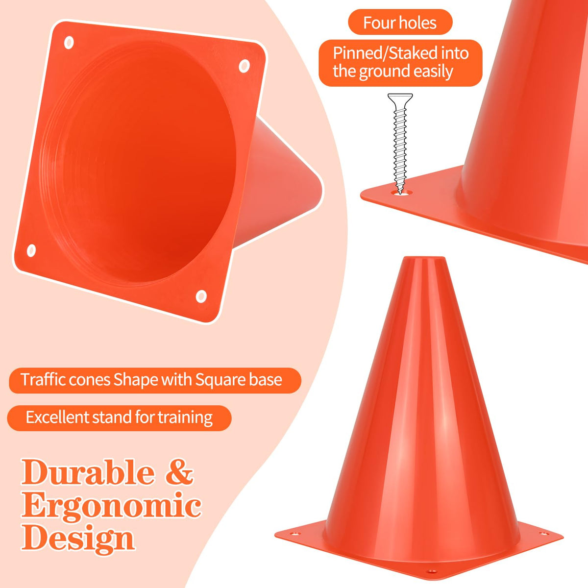 PXZBLG 24pcs Soccer Cones, 7 Inch Soccer Cones, Plastic Traffic Cones, Training Cones for Basketball Football Skating Drills Practice