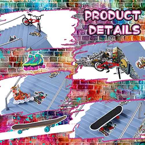 Civaner Fingerboard Skatepark Set 24 Pcs Mini Finger Toy with Finger Skateboards Ramp, Finger Bikes, Finger Scooter, Finger Skates for Skate Lovers Gift