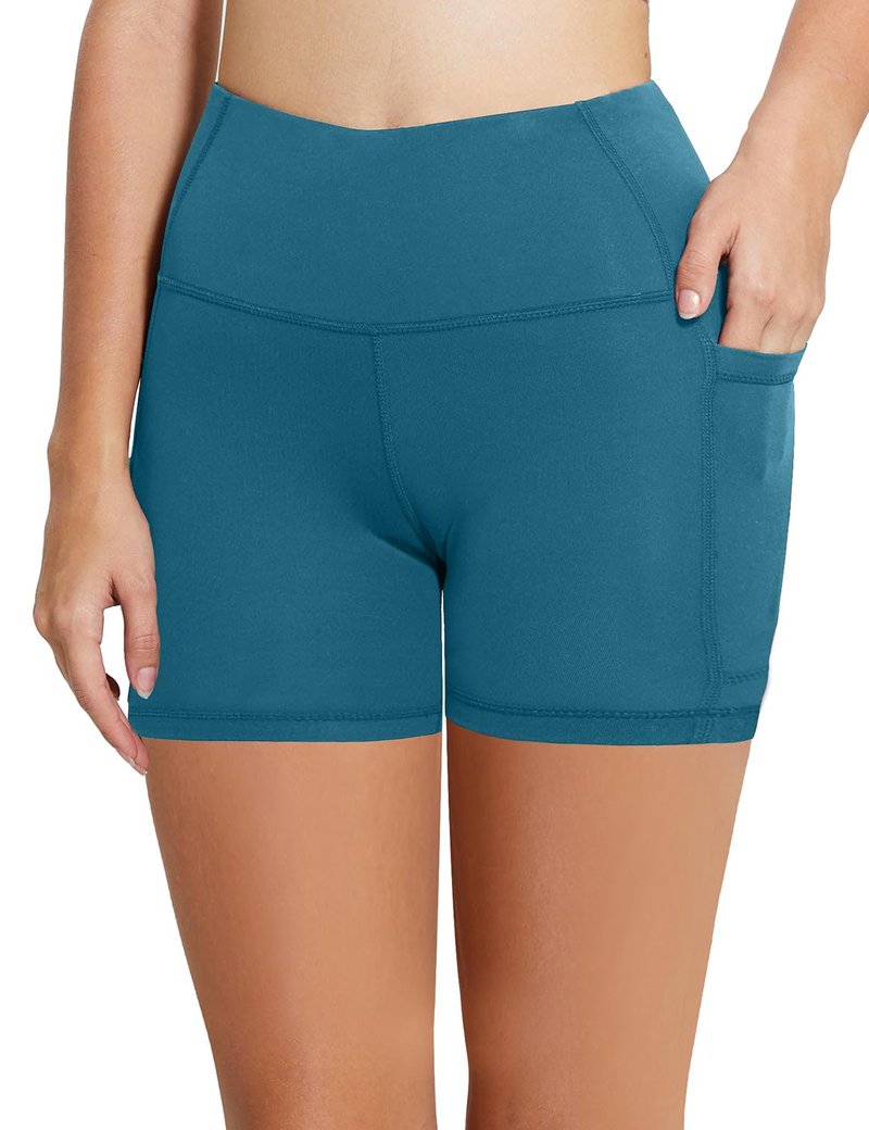 baleaf Workout Shorts Women 5" Biker Yoga Gym Spandex Running Volleyball Compression Short with Pockets Blue XXXL