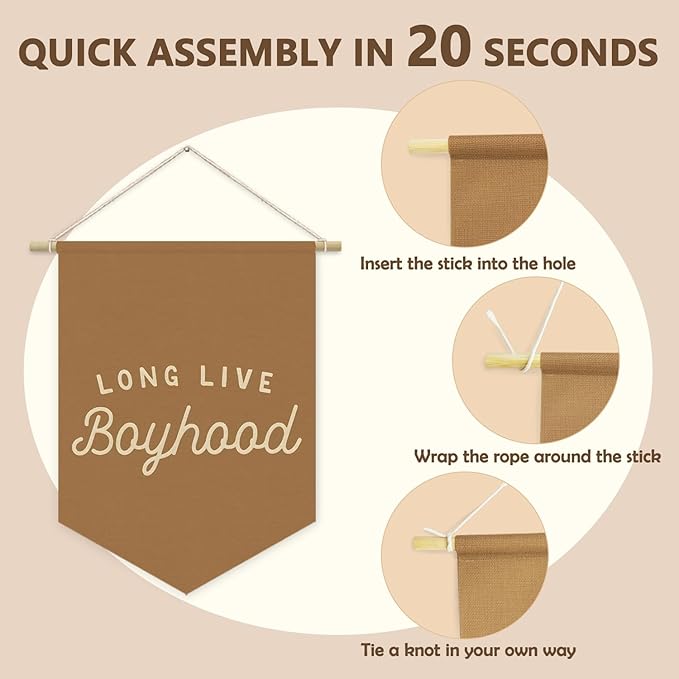 Fall Room Decor,Long Live Boyhood Boy Room Canvas Banner Nursery Playroom Wall Decor for Boys Bedroom Toddler Decorations Teen Boy Room Decor,Playroom Decor Wall Hanging Flag 15x11 Inch（Brown)