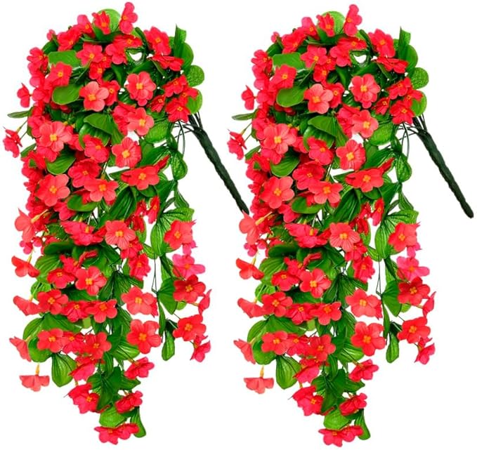 ZFProcess 2PCS Artificial Hanging Flowers, Fake Hanging Plants Violet Vines UV