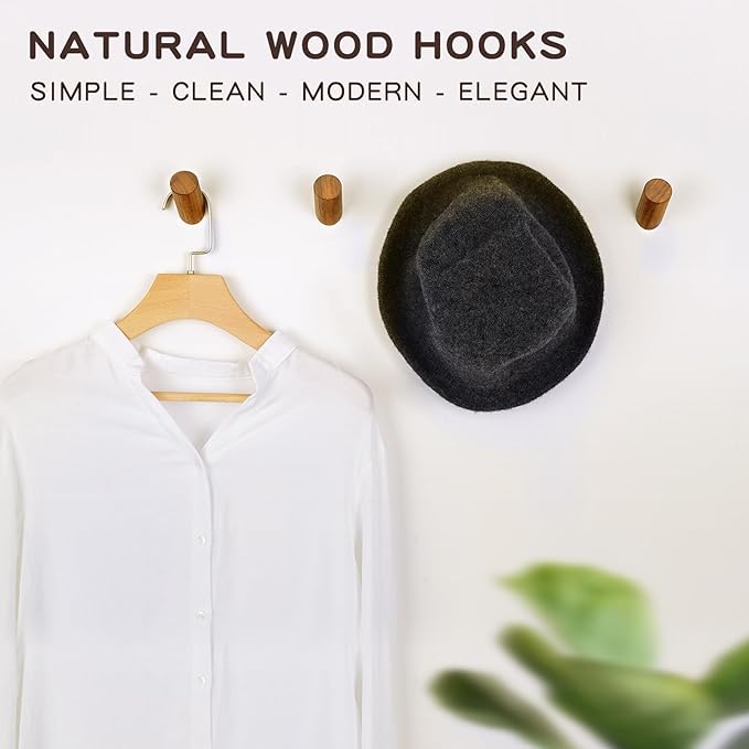 Felidio Wood Wall Hooks, 3 Pack Rustic Coat Hook Wall-Mounted, Decorative Hooks