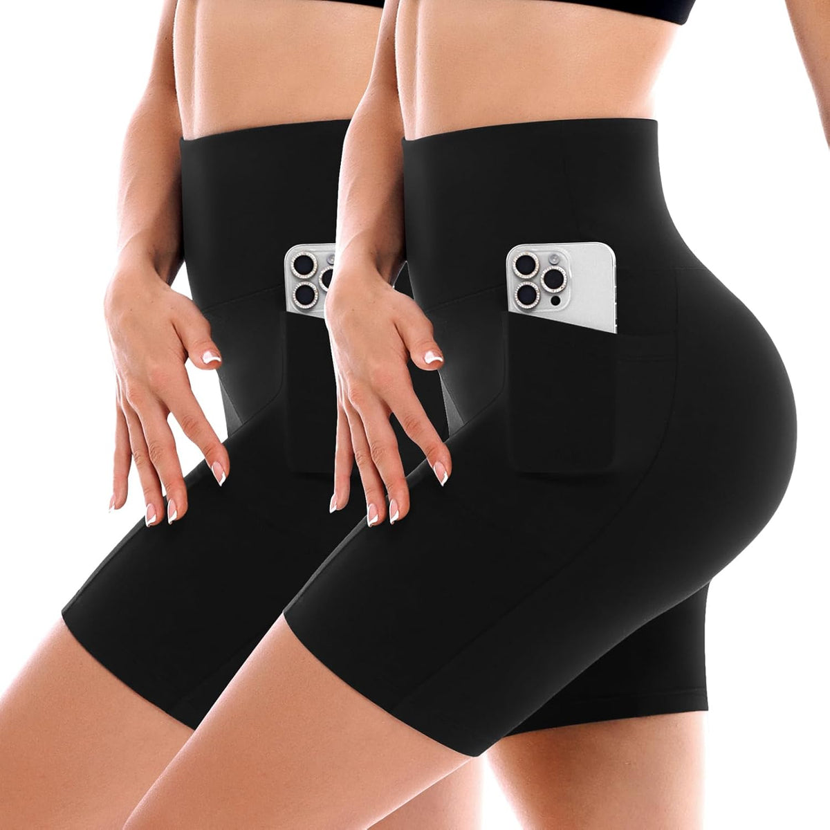 SINOPHANT Biker Shorts - High Waist, Buttery Soft Fabric with Pockets | 2 Pack for Yoga & Gym