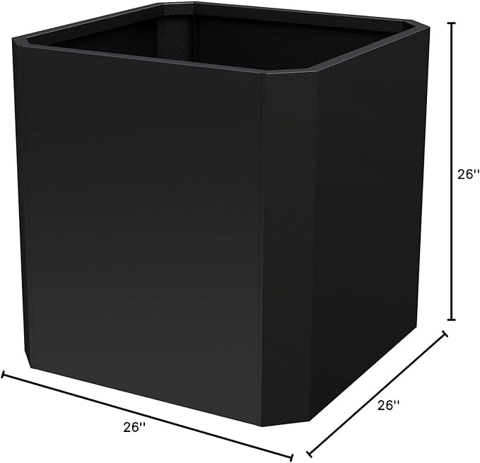 Metal Planter Box-26 L X26 W X26 H-Steel Planters for Outdoor Plants, Large Square Planter Box, Heavy Duty Black Metal Planter Pot for Patio, Deck, Garden, Yard, Drainage Holes, Easy Assembly