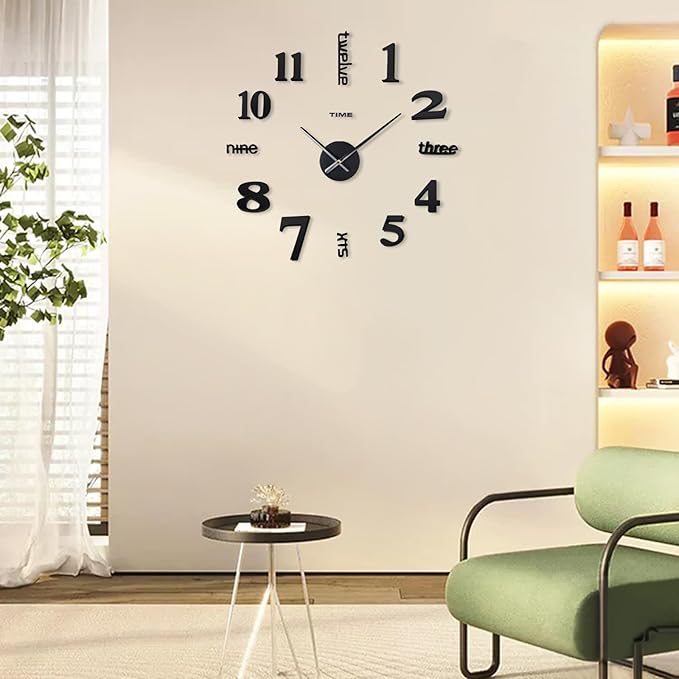 AILILIFE 20-28 Inch DIY Wall Clock 3D Frameless Silent Non-Ticking, Modern