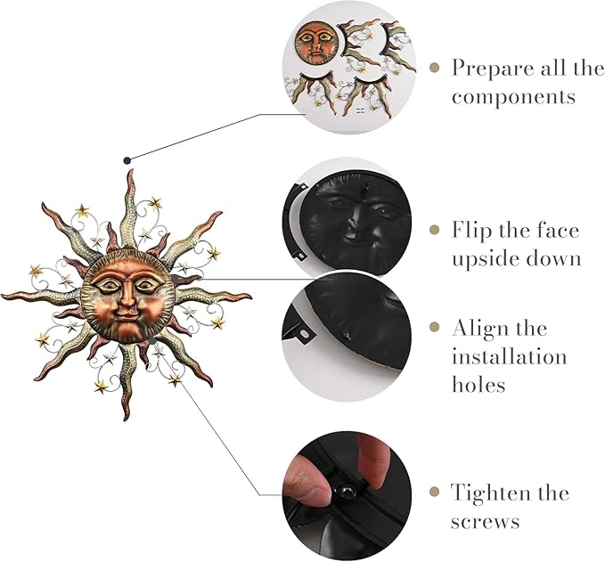 TERESA'S COLLECTIONS Sun Metal Wall Art for Outdoor Decor,25" Bronze Sun Face 3D Wall Decor for Garden Decor,Rustic Retro Hanging Sculpture for Outside Living Room Home Patio Farmhouse Gifts for Mom