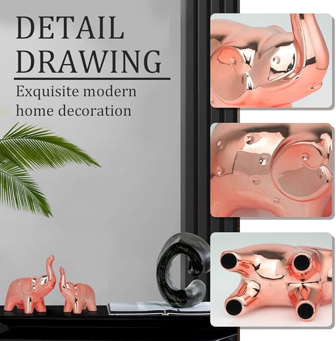 prosfalt A Pair Elephant Statue Home Decor,Modern Style Figurines,Sculpture for Office Desktop Bookshelf Living Room (Ceramics Rose Gold)