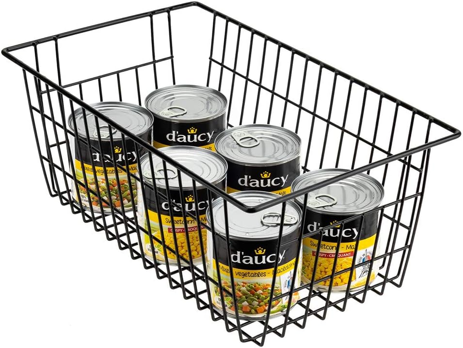 SANNO Wire Storage Baskets Freezer Baskets Farmhouse Organizer Storage Bins Large Organizer Bins for Storage, Office, Bathroom, Pantry Organization Storage Bins Rack with Handles 6 Pack
