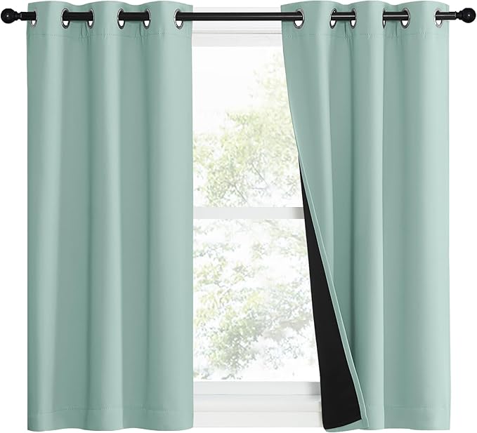 NICETOWN Aqua Blue 100% Blackout Curtain Set, Thermal Insulated & Energy