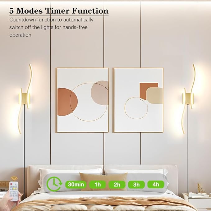 Daunton Modern Plug in Wall Sconce Set of 2, 3CCT Adjustable & Memory Function