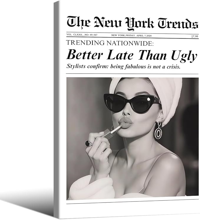 FuSatisYilife Trendy Newspaper Framed Posters Better Late Than Ugly Wall Art