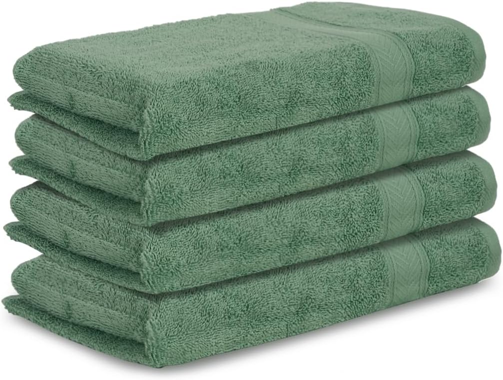 Casa Lino 4 Pack Hand Towels for Bathroom, 18"x28", 100% Cotton, Ultra Soft & Highly Absorbent, Premium Luxury Towels for Gym, Shower, Hotel, New Apartment Essentials, Green