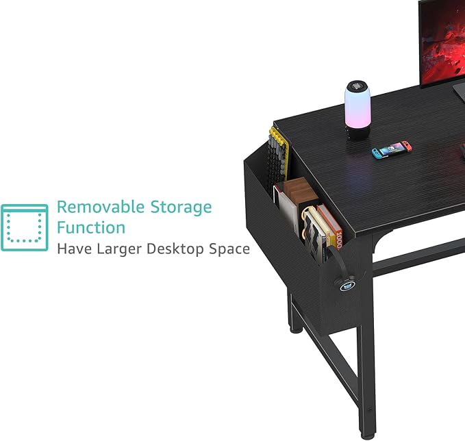 Lufeiya Computer Desk with File Drawers Cabinet, 47 Inch Reversible Home Office Desks with Filing Cabinet for Small Space, Gaming Study Writing Table PC Desks, Black