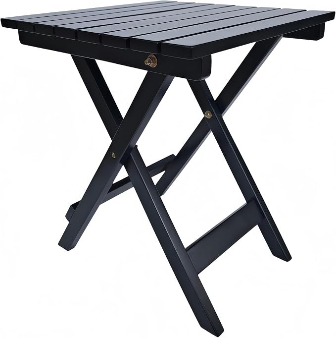 Outdoor Wooden Side Table, Folding Patio End Table, Small Square Furniture Table for Adirondack Chair, Balcony, Porch, Acacia Wood, No Assembly, Black