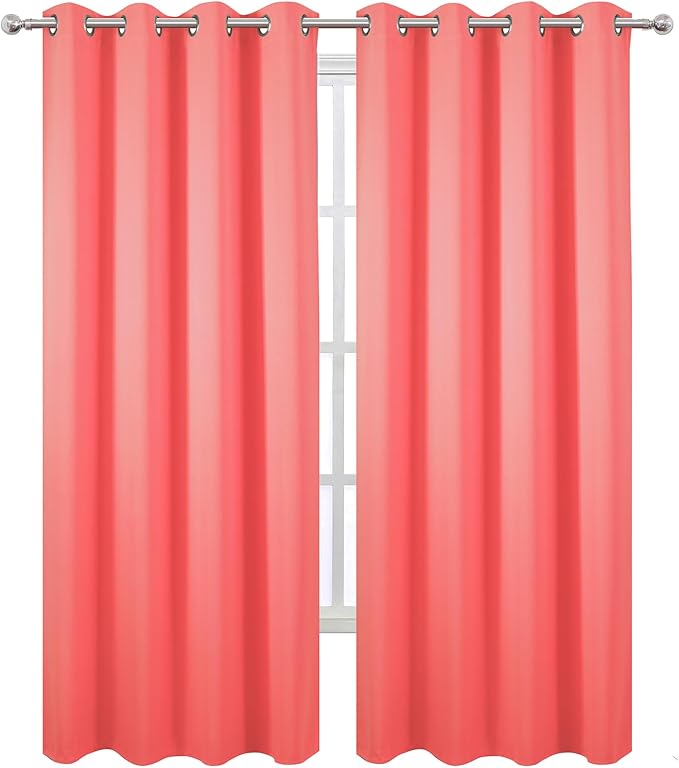 LEMOMO Blackout Curtains 52 x 120 Inch Long Coral Curtains Set of 2 Panels Room