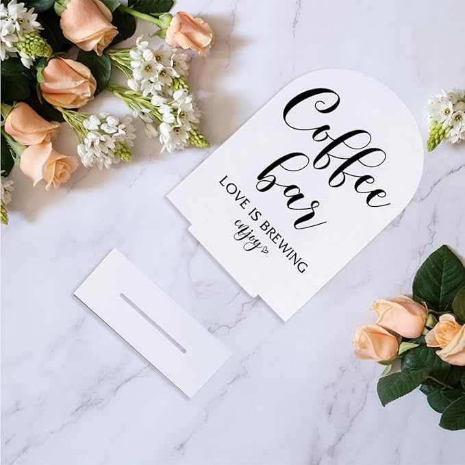 Coffee Bar Sign Love Is Brewing Decorations Modern Minimalist Style Coffee Signs for Hot Cocoa Station Wedding Engagement Bridal Shower Ceremony Reception Event Clear Table Acrylic Decor
