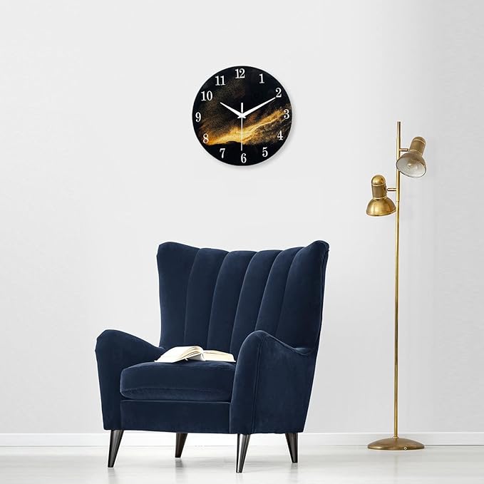Black Wall Clock for Living Room 14 Inch Glass Analog Wall Clock Battery
