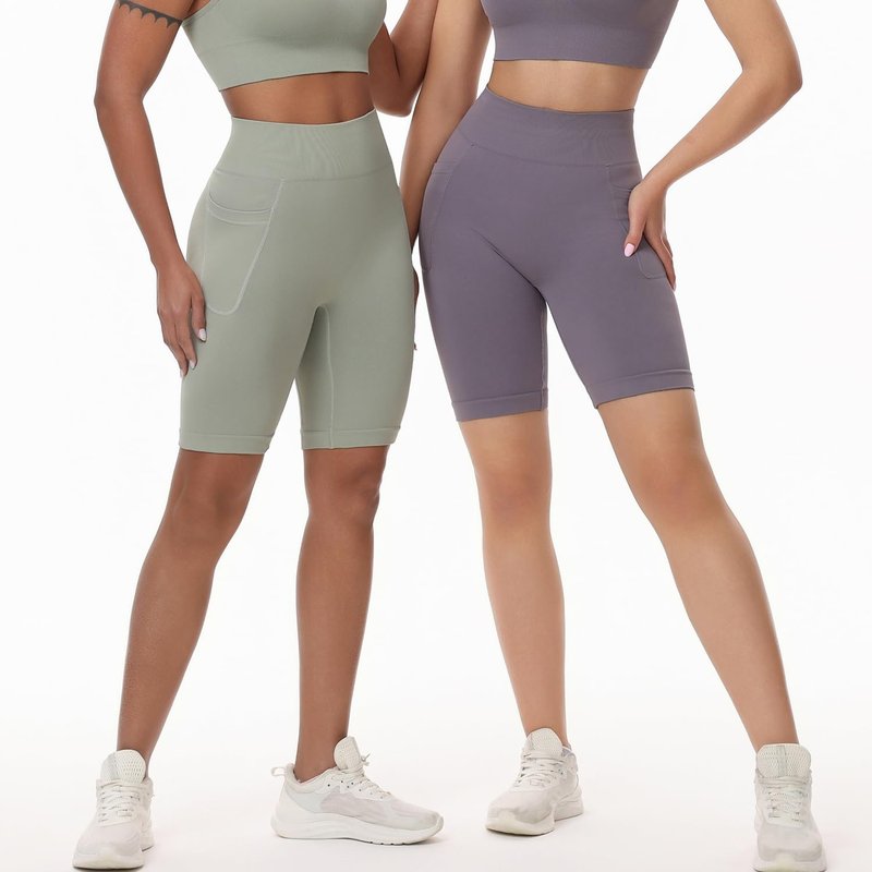 BLUELILY 3 Pack Women's Biker Shorts with Pockets 5" 8" Seamless High Waisted Tummy Control Workout Shorts for Running Gym