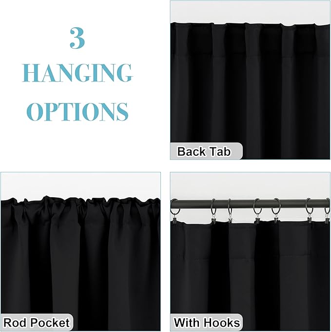 RYB HOME Blackout Curtains for Living Room, Back Tab & Rod Pocket Top